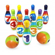 Kids Bowling Ball Game Set, PU Fun Plastic Bowling Set with 10 Pins and 2 Bowling Balls for Indoor & Outdoor